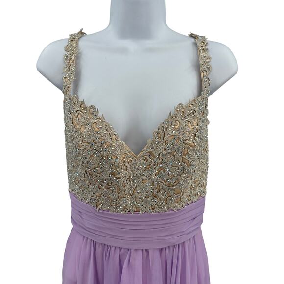 La Femme Prom Dress SZ 6 Pale Purple Formal Gown Embellished Lace Top Sleeveless - Picture 4 of 14